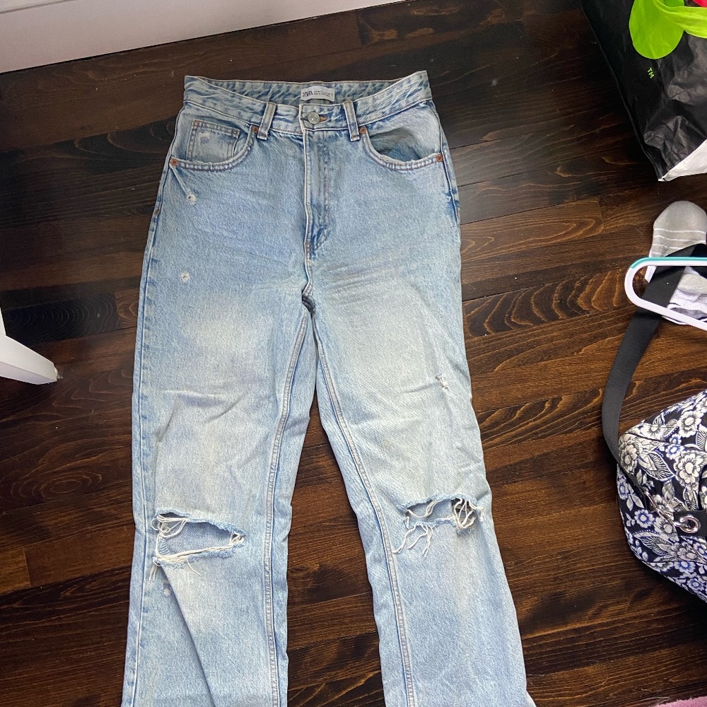 Zara High Rise Wide Leg Light Wash jeans